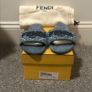 Fendi Blue Denim Slide Sandals